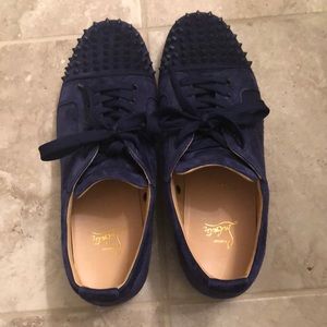 Blue suede red bottoms